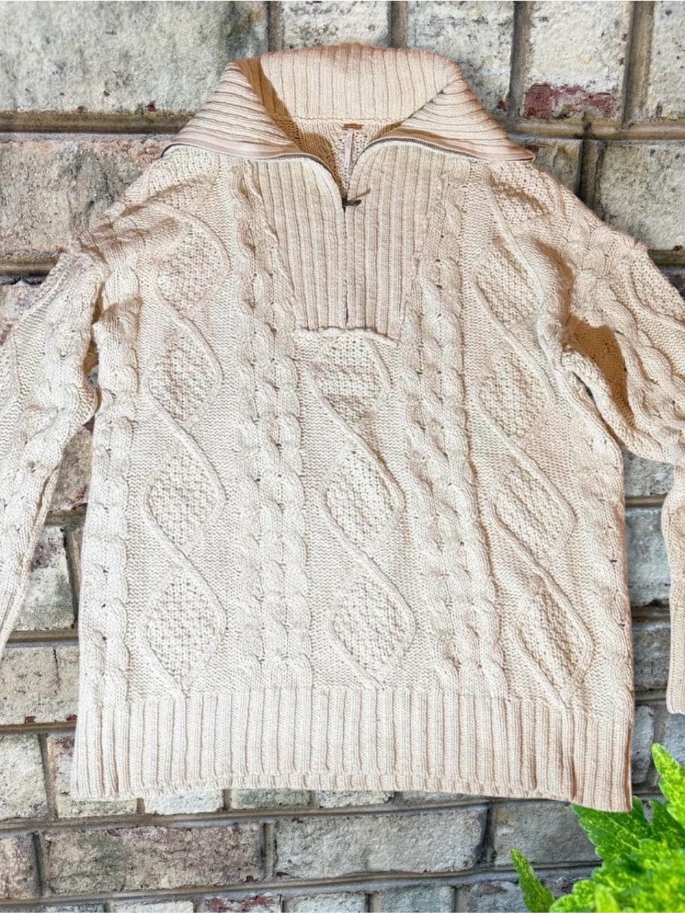 Free People Driftwood Cable Polo Sweater Ivory Large - Picture 3 of 7